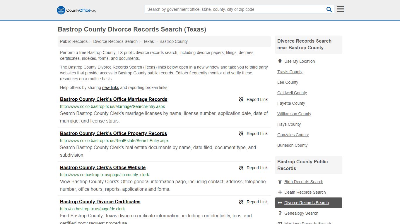 Bastrop County Divorce Records Search (Texas) - County Office